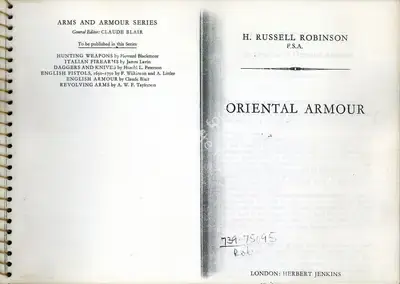H. Russell Robinson (Author), Oriental Armour, 1967, Authored Book