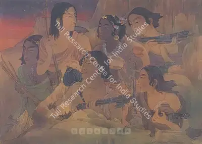 Ramgopal Vijaiwargiya (Artist), Draupadi And The Five Pandavas, 1949, Painting