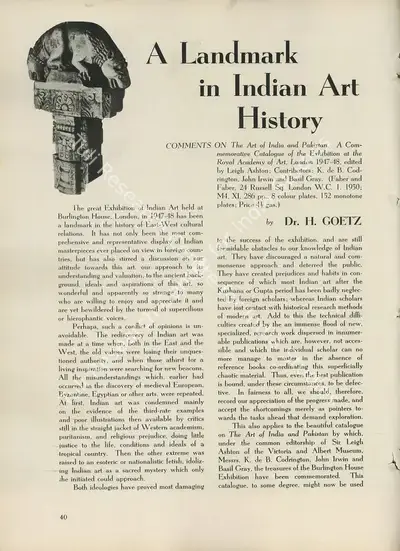 Hermann Goetz (Essayist), A Landmark in Indian Art Hisory, 1951, Essay