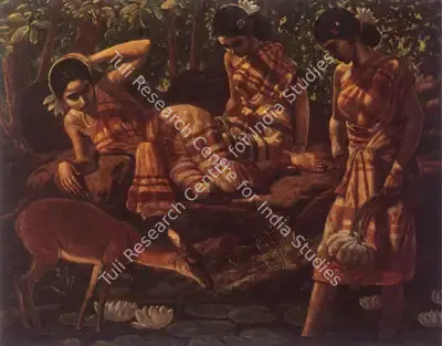 Satish Sinha (Artist), Maiden And Deer, 1947, Painting