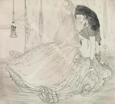 M.A.R. Chughtai (Artist), Behind the Curtain, Graphic Art