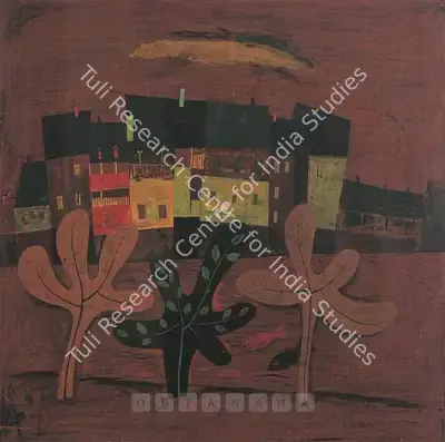 S.H. Raza (Artist), Houses In Landscape, 1951, Painting