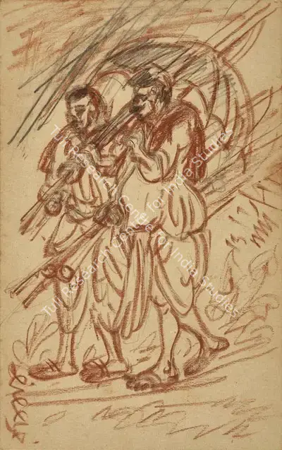 Nandalal Bose (Artist), In The Rain, 1920, Drawing
