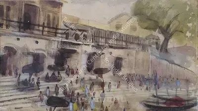 Sailoz Mookherjea (Artist), Beside Kalighat, 1949, Painting