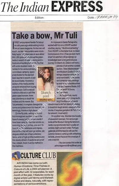 Anupa Mehta (Reporter), Take a bow, Mr Tuli, 2004, Newspaper Clipping