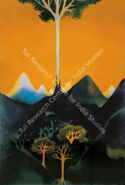 G.M. Sheikh (Artist), Tree Over Mountains, 1970, Painting