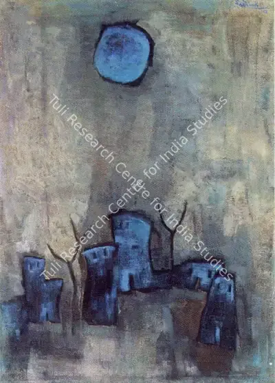 Fatima Ahmed (Artist), Blue Sun, 1963, Painting