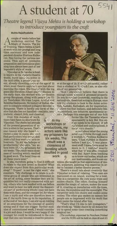 Mukta Rajadhyaksha (Reporter), A Student at 70, 2006, Newspaper Clipping