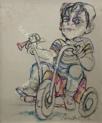 Paritosh Sen (Artist), Untitled (Boy on Tricycle), 1993, Drawing
