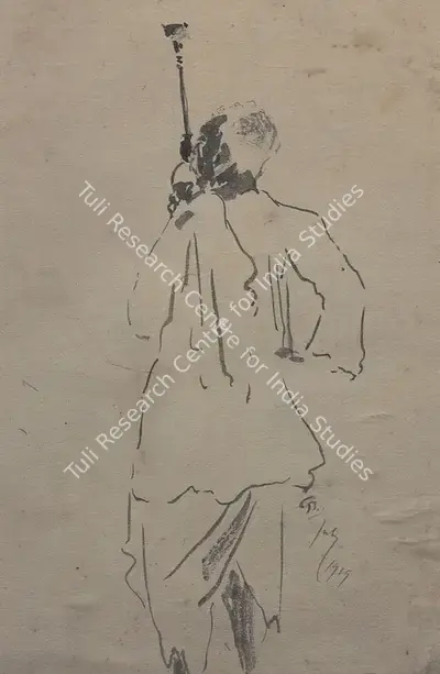 Gaganendranath Tagore (Artist), Smoking Hoka, 1929, Painting