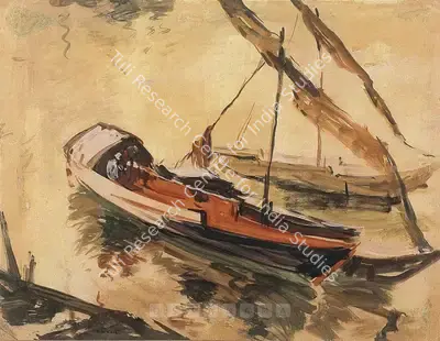 S.H. Raza (Artist), Boatscape, 1948, Painting