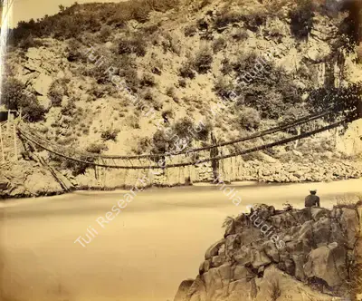Studio Samuel Bourne & James Craddock (Photographic Studio), Bridge over the Jhelum at Oori, Antiquarian Photograph