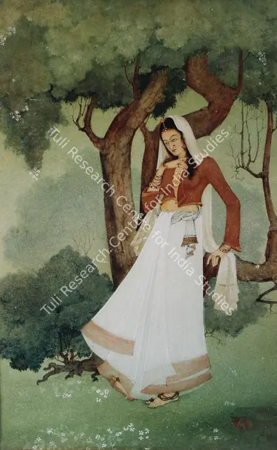 Kshitindranath Majumdar (Artist), Woman Standing Under a Tree, 1935, Painting