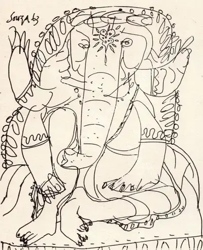 F.N. Souza (Artist), Ganesh, 1963, Drawing