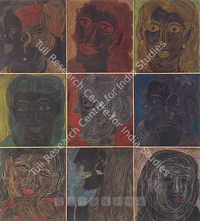 Sukla Sen Poddar (Artist), Faces, 2006, Drawing