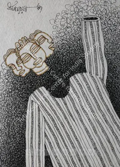 Dharmanarayan Dasgupta (Artist), The Flying Man, 1997, Drawing