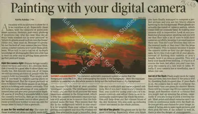 Kavita Kukday (Reporter), Painting With Your Digital Camera, 2008, Newspaper Clipping