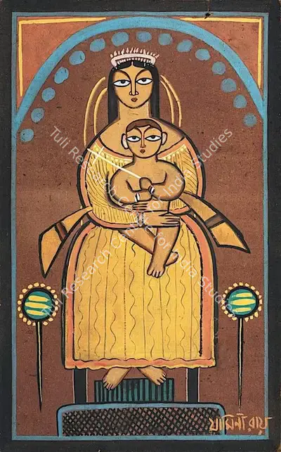 Jamini Roy (Artist), Baby Jesus And Mother Mary, 1949, Painting