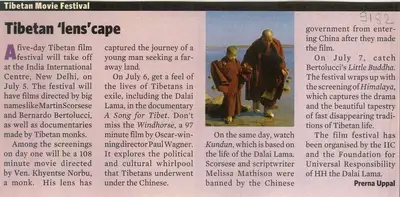 Prema Uppal (Writer), Tibetan 'Lens' Cape, 2008, Newspaper Clipping