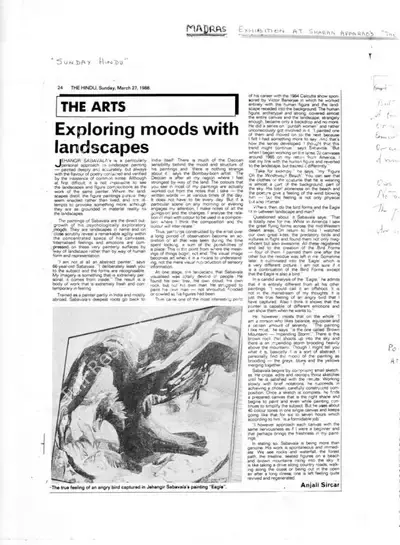 Anjali Sircar (Writer), Exploring Moods with landscapes , 1988, Newspaper Clipping