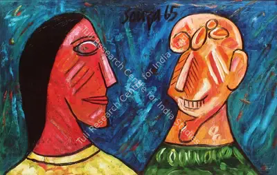 F.N. Souza (Artist), Man and Woman, 1965, Painting