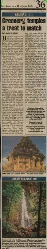 Narayan Swamy (Reporter), Greenery, Temples a Treat to watch, 2006, Newspaper Clipping