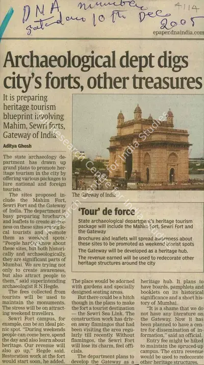 Aditya Ghosh (Reporter), Archaeological dept digs city's forts, other Treasures, 2005, Newspaper Clipping