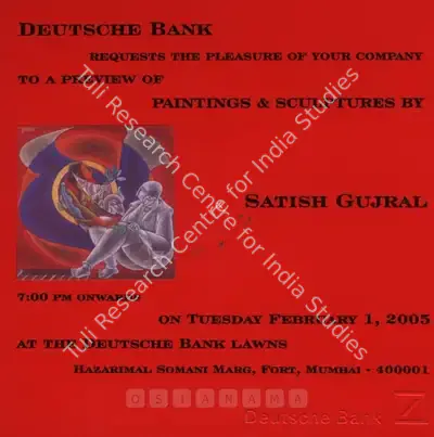 Satish Gujral (Artist), Paintings & Sculptures by Satish Gujral, 2005, Solo Exhibition Invitation