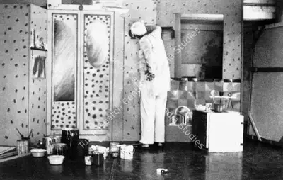 Unknown (Photographer). Khakhar Painting the set of his play Mojila Manilal. Photographic Still, 1989 | Contemporary Photograph, Bhupen Khakhar, 1998 | Photography | 00149866