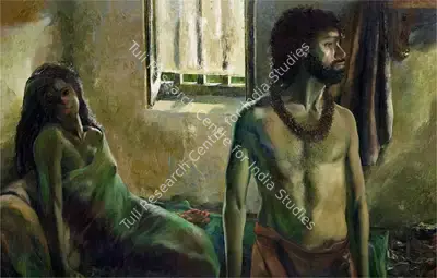 Bhattacharjee, Bikash (Artist). Durga in the Morning. Oil on canvas, 1990 | Painting | FineArts | 00594830