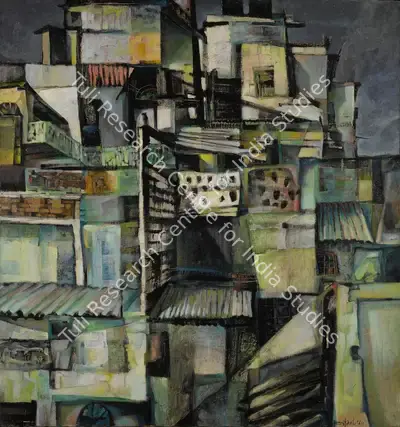 Bikash Bhattacharjee (Artist), Untitled (Rooftops), 1964, Painting