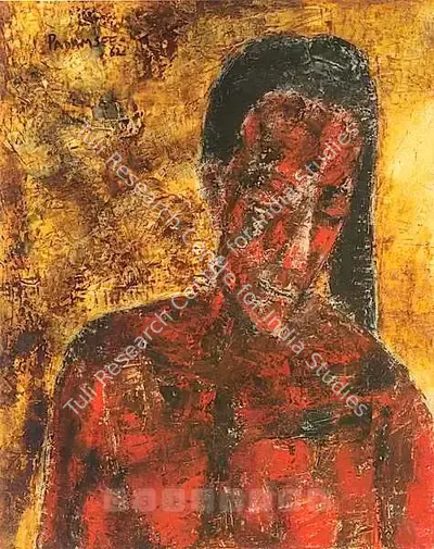 Akbar Padamsee (Artist), Jeune Femme Aux Cheveux Noirs, La Tete Inclinee, 1962, Painting