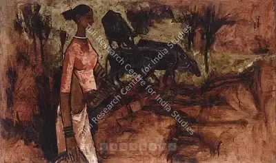 B. Prabha (Artist), Untitled (Woman With Bulls), 1962, Painting
