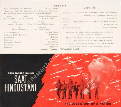 Khwaja Ahmad Abbas (Producer), Saat Hindustani, 1969, Song-Synopsis Booklet