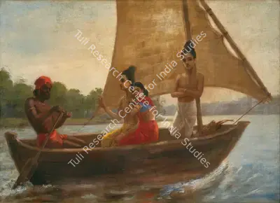 Varma, Raja Ravi (Artist). Rama, Sita and Laksmana Crossing the Sarayu, n.d. | Painting, Pu.Onl/07.12.23, 2023 · Pundole