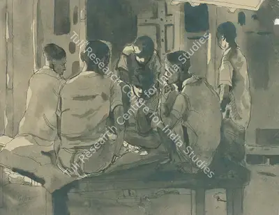 Sailoz Mookherjea (Artist), Gamblers, 1947, Painting