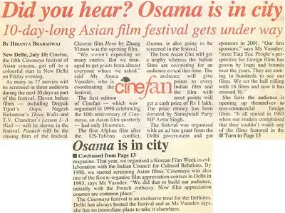 Hiranya Bharadwaj (Reporter), Did you hear? Osama is in city, 2003, Newspaper Clipping