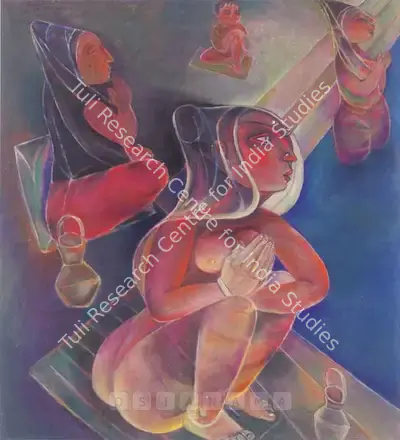 Sen, Paritosh (Artist). Women At A Sacred Tank. Oil on canvas, 1989 | Painting | FineArts | 00598094
