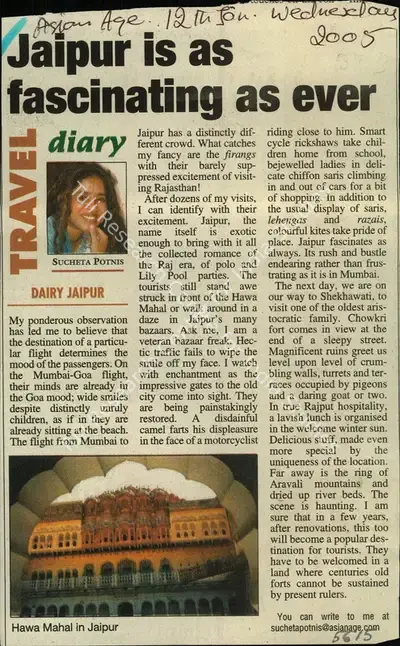 Sucheta Potnis (Writer), Jaipur is As Fascinating As Ever, 2005, Newspaper Clipping