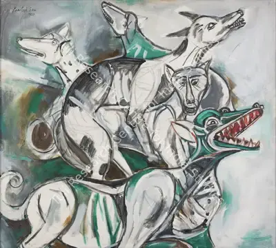 Paritosh Sen (Artist), Nobody's Dogs, 1987, Painting