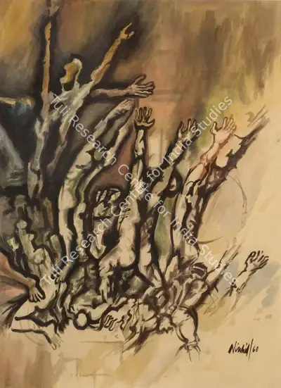 Biswas, Nikhil (Artist). Combat Series, 1960 | Painting, Os.Del/18.03.08, 2008 · Osian's