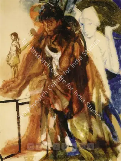 Nataraj Sharma (Artist), 2 Figure Study (Small Girl Facing Left), 1992, Painting