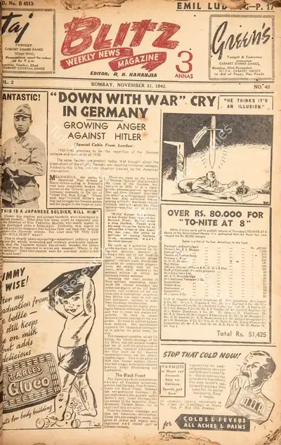 R.K. Karanjia (Editor), Blitz, 1942, Magazine