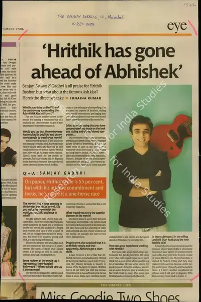 Sunaina Kumar (Reporter), Hrithik has gone ahead of Abhishek, 2006, Newspaper Clipping