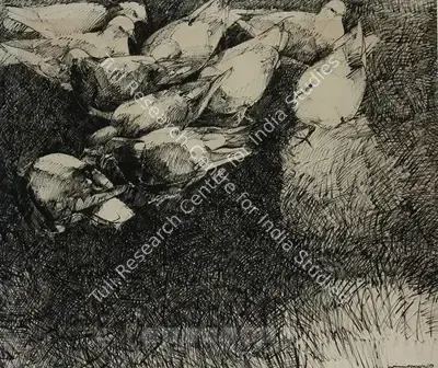 Jamil Naqsh (Artist), Untitled (Pigeons), 1989, Drawing