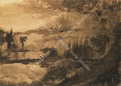 Rabindranath Tagore (Artist), Untitled (West Bengal Landscape), 1929, Painting