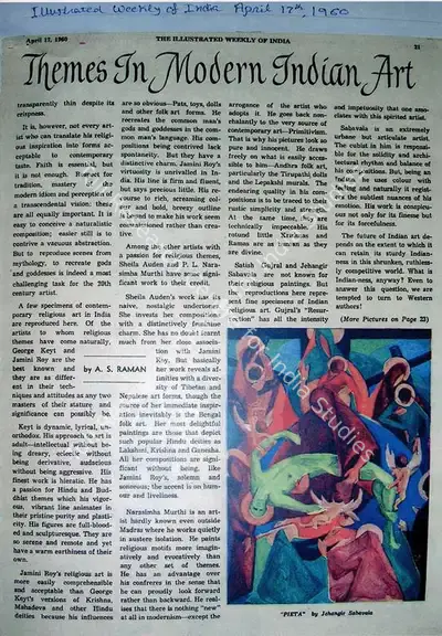 A.S. Raman (Writer), Themes in modern indian art, 1960, Newspaper Clipping