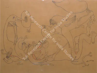 M.F. Husain (Artist), Drawing For Furniture Design 'Fantasy Series', 1941, Graphic Art
