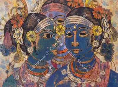A.A. Almelkar (Artist), Three Ladies, 1976, Painting