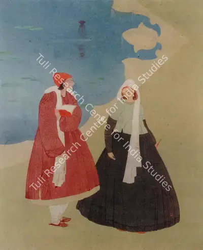 M.A.R. Chughtai (Artist), A Young Man and Woman by a Pond, Painting